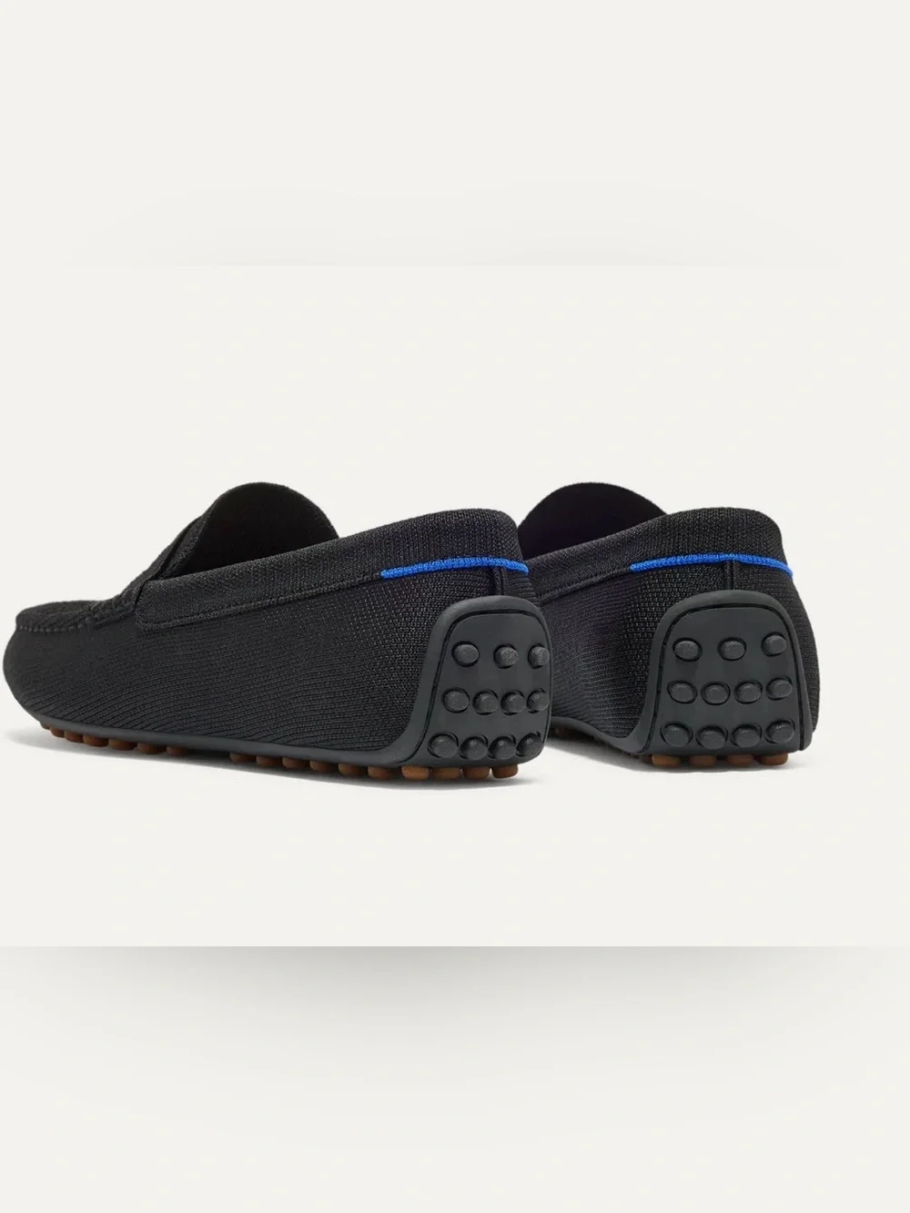 Rothy's The Driver slip-on loafer Black w/blue piping detail sz 9.5